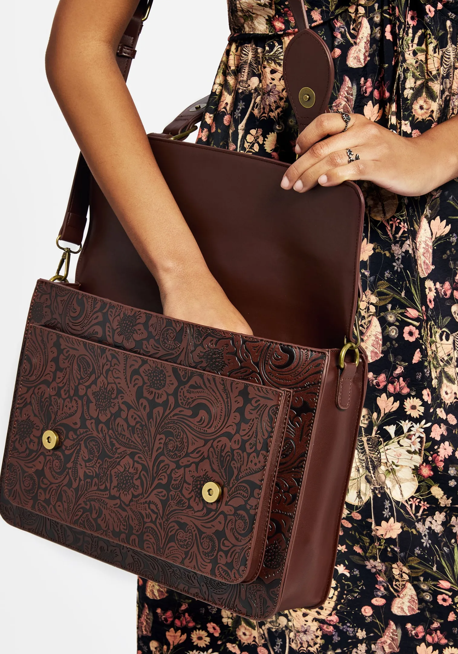 Sunder Floral Debossed Mini Crossbody Satchel Bag