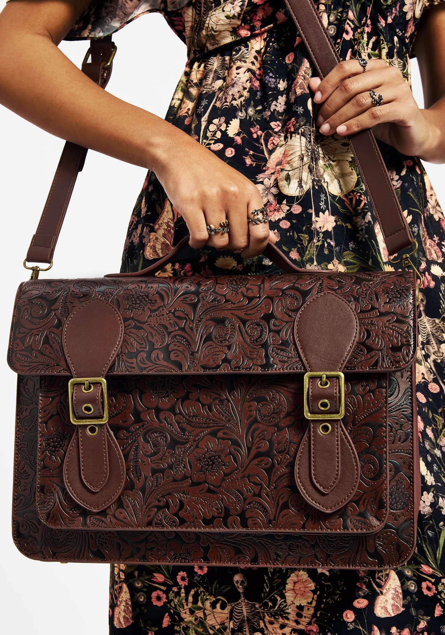 Sunder Floral Debossed Mini Crossbody Satchel Bag