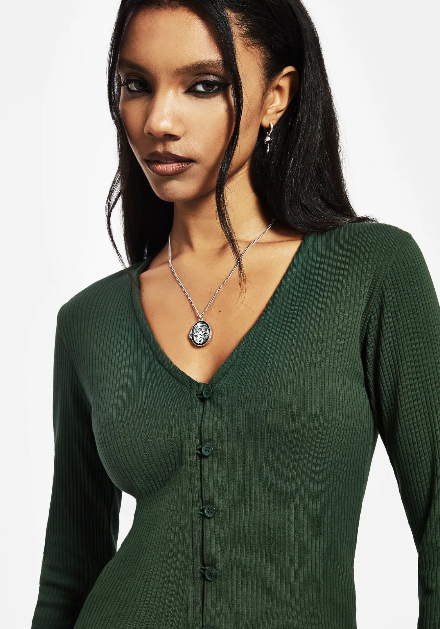 Surcantine Rib Button Up Long Sleeve Top