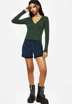 Surcantine Rib Button Up Long Sleeve Top