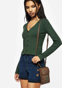 Surcantine Rib Button Up Long Sleeve Top