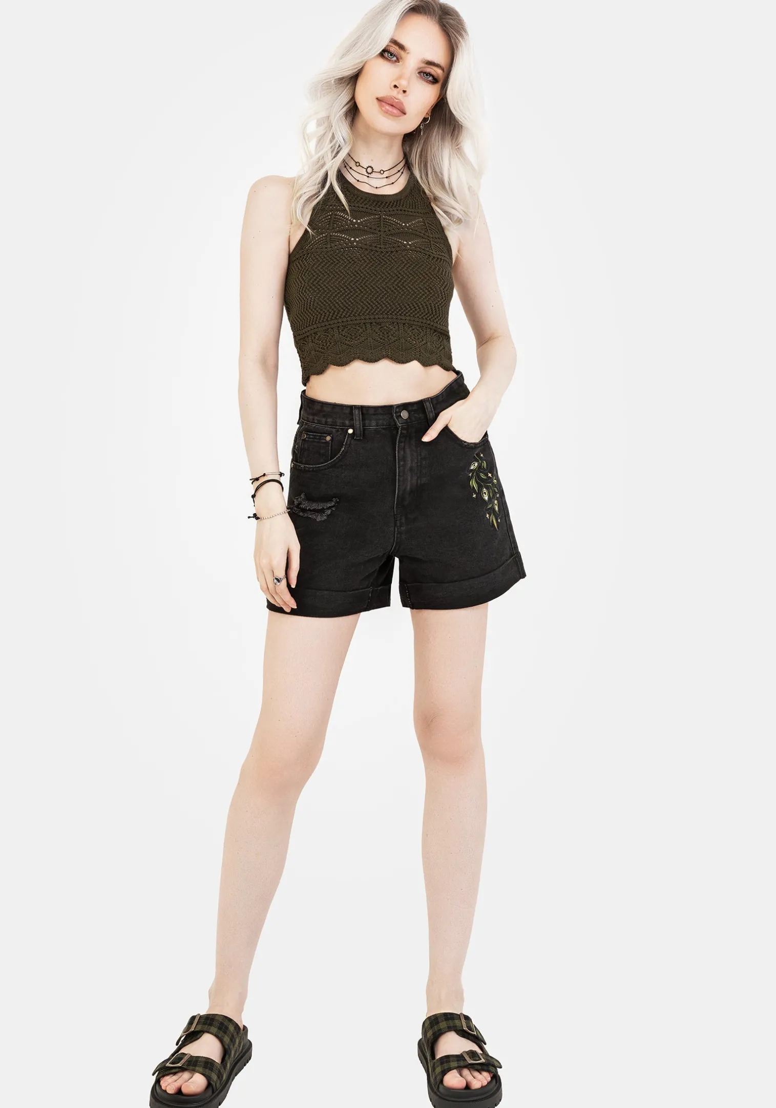 Swamplife Embroidered Denim Shorts