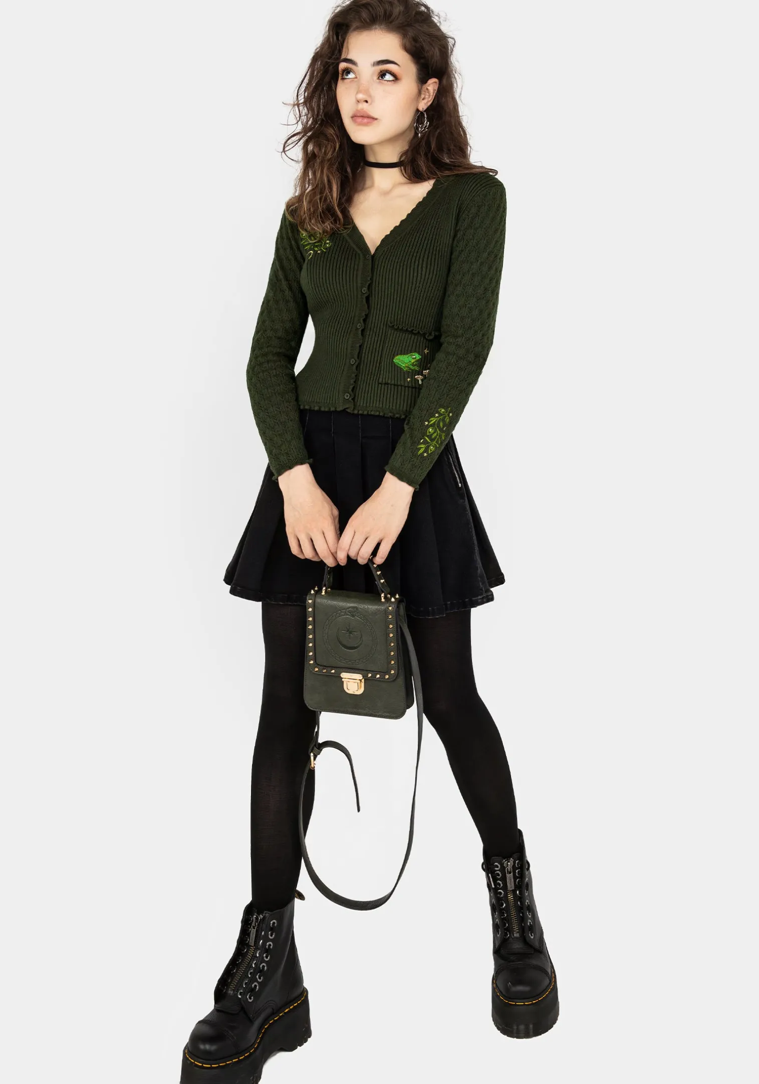 Swamplife Embroidered Pointelle Knit Crop Cardigan