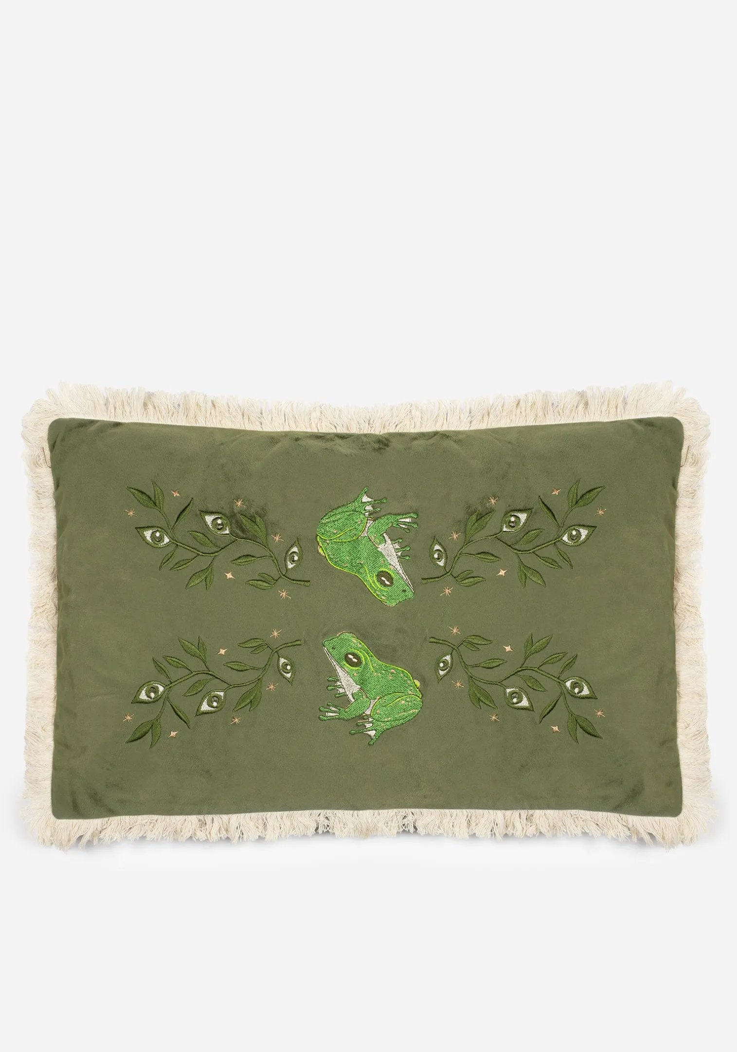 Swamplife Embroidered Velour Rectangle Fringe Cushion