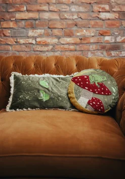 Swamplife Embroidered Velour Rectangle Fringe Cushion