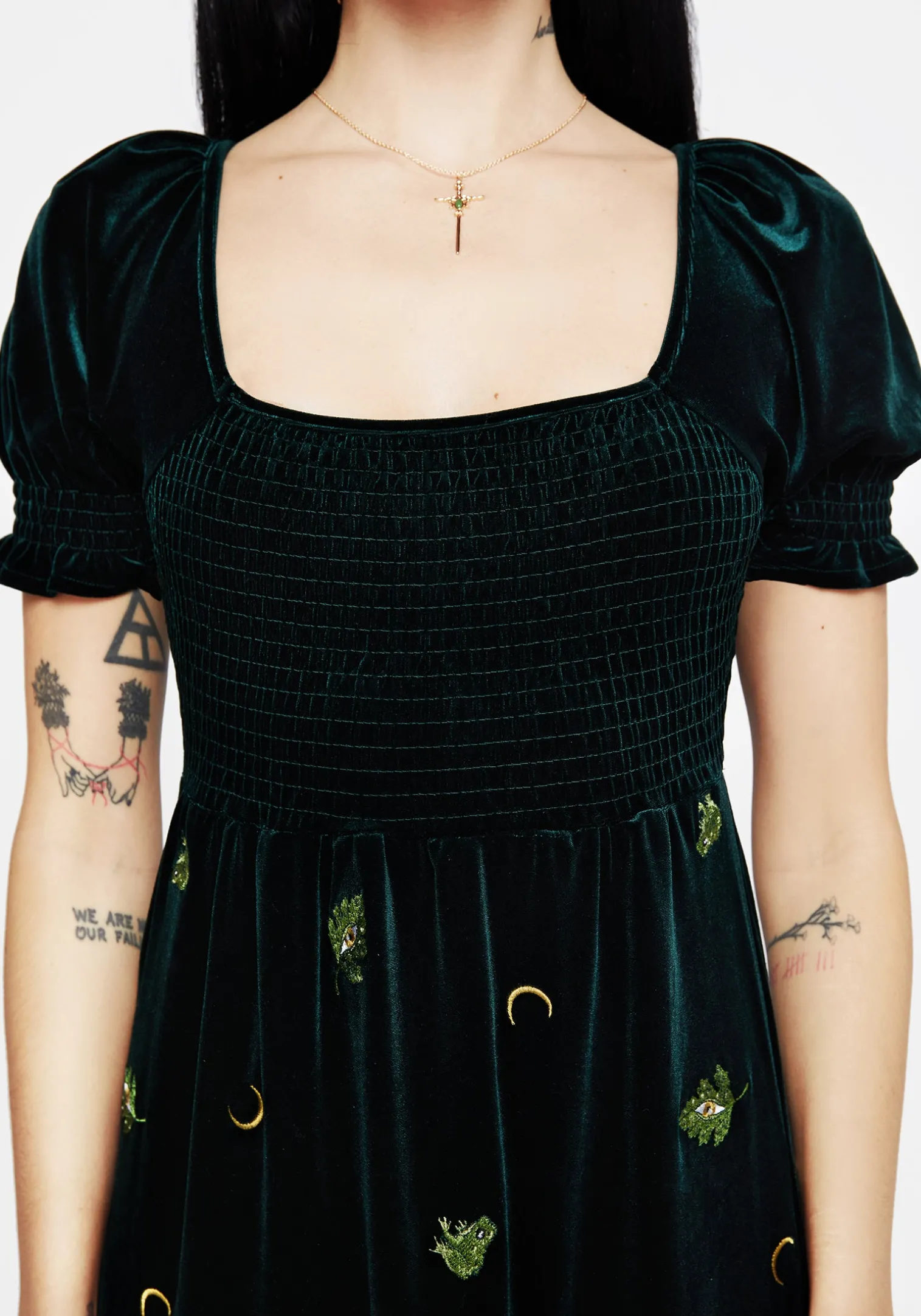 Swamplife Frog Embroidered Velour Tiered Midi Dress
