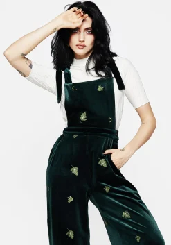 Swamplife Frog Embroidered Velour Wide Leg Dungarees