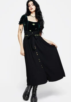 Swamplife Frog Embroidered Linen Blend High Waist Midaxi Skirt