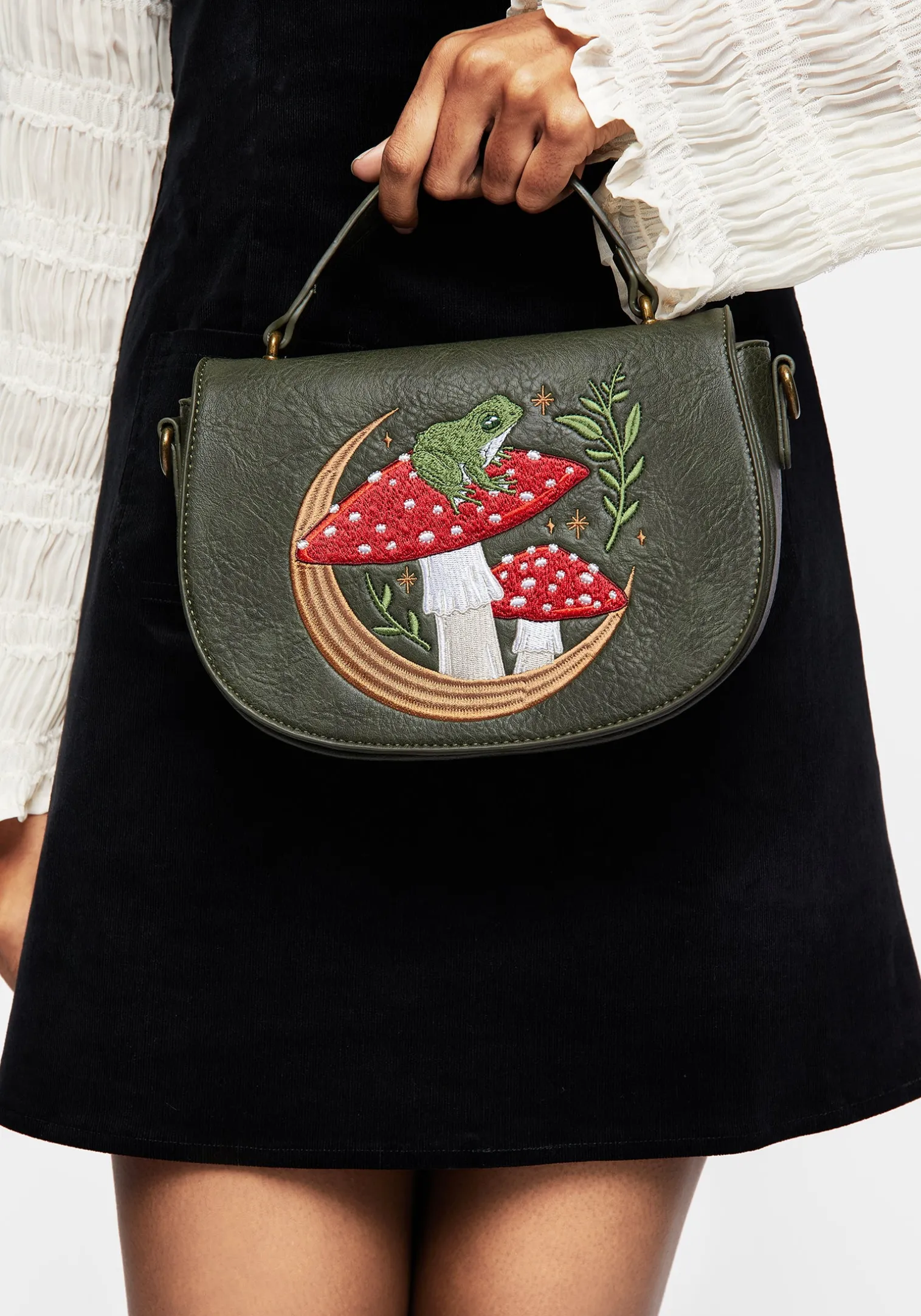 Swamplife Frog Embroidered Crossbody Saddle Bag