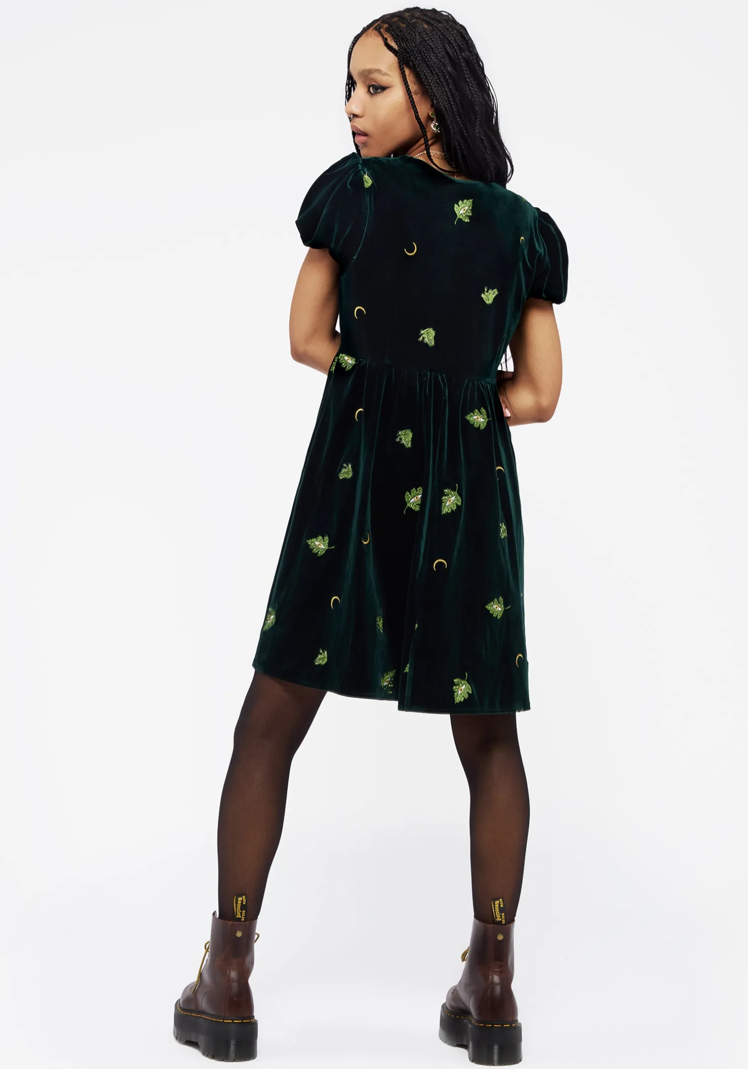 Swamplife Frog Embroidered Velour Button Up Mini Dress