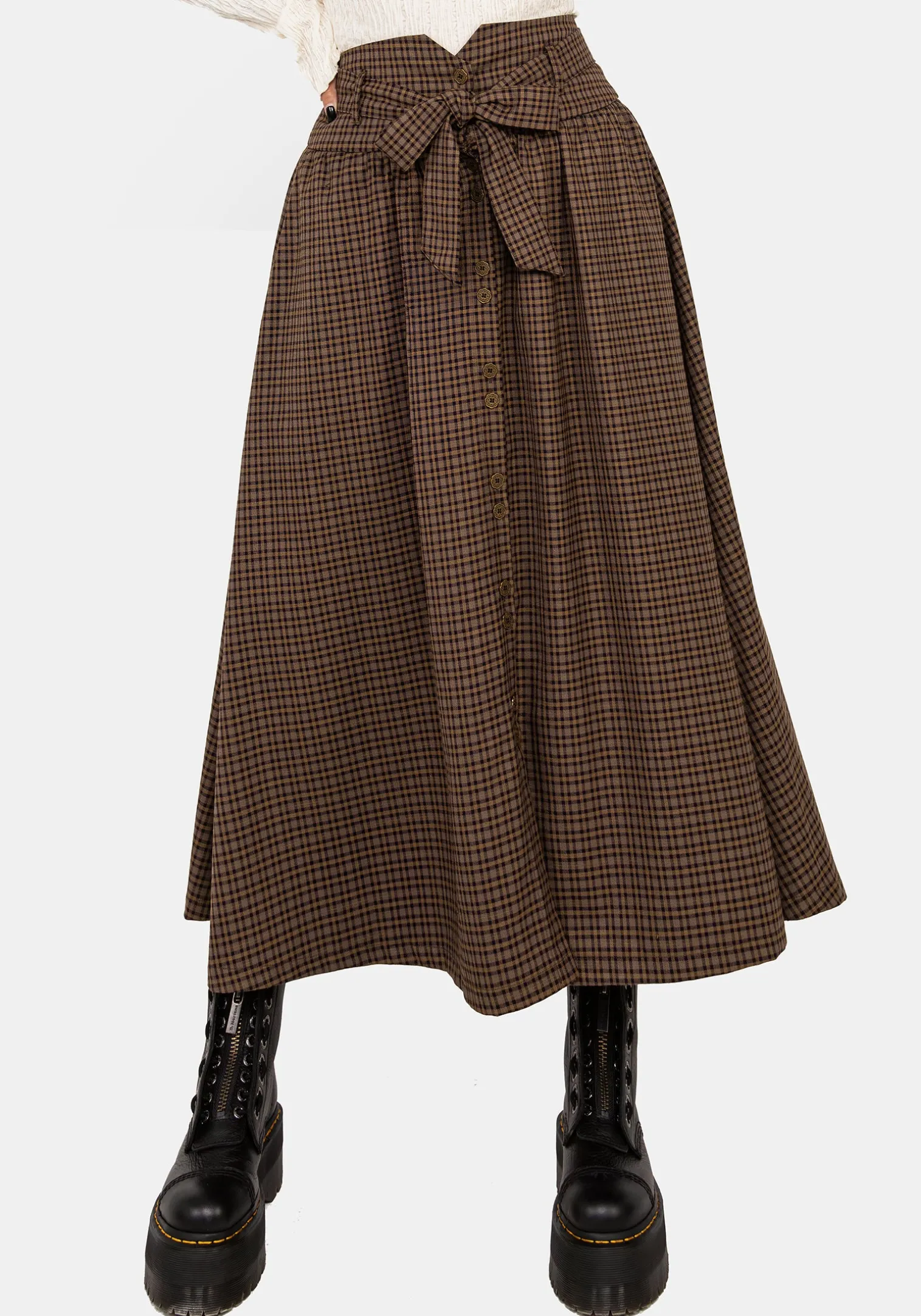 Sweetspire Check Tie Waist Midaxi Skirt