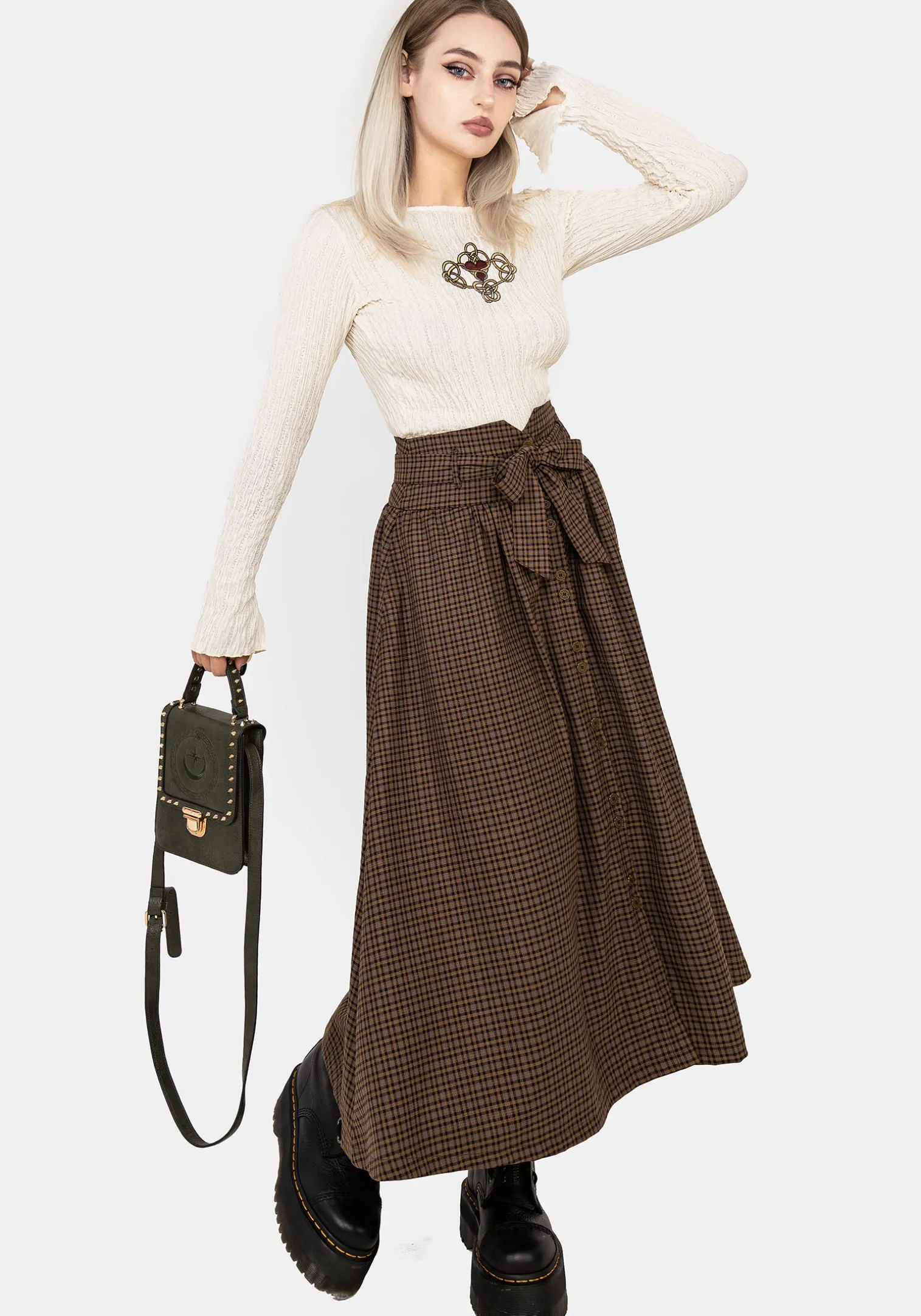 Sweetspire Check Tie Waist Midaxi Skirt