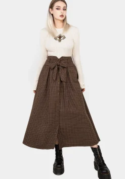 Sweetspire Check Tie Waist Midaxi Skirt