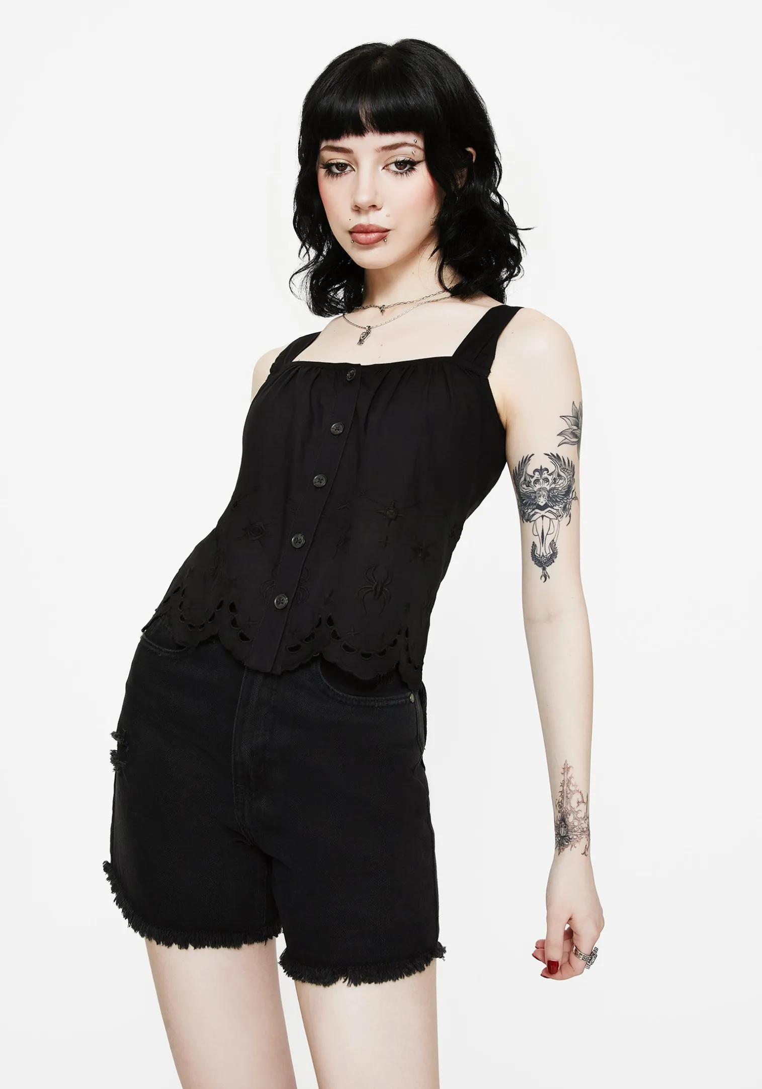 Synthweb Cotton Broderie Hem Cami Top
