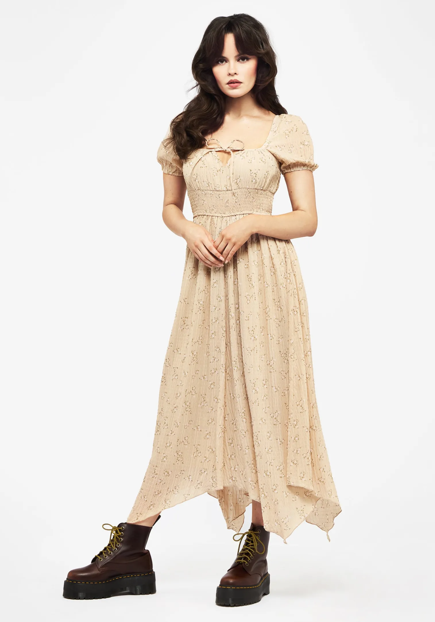 Tabitha Floral Print Chiffon Handkerchief Hem Midaxi Dress