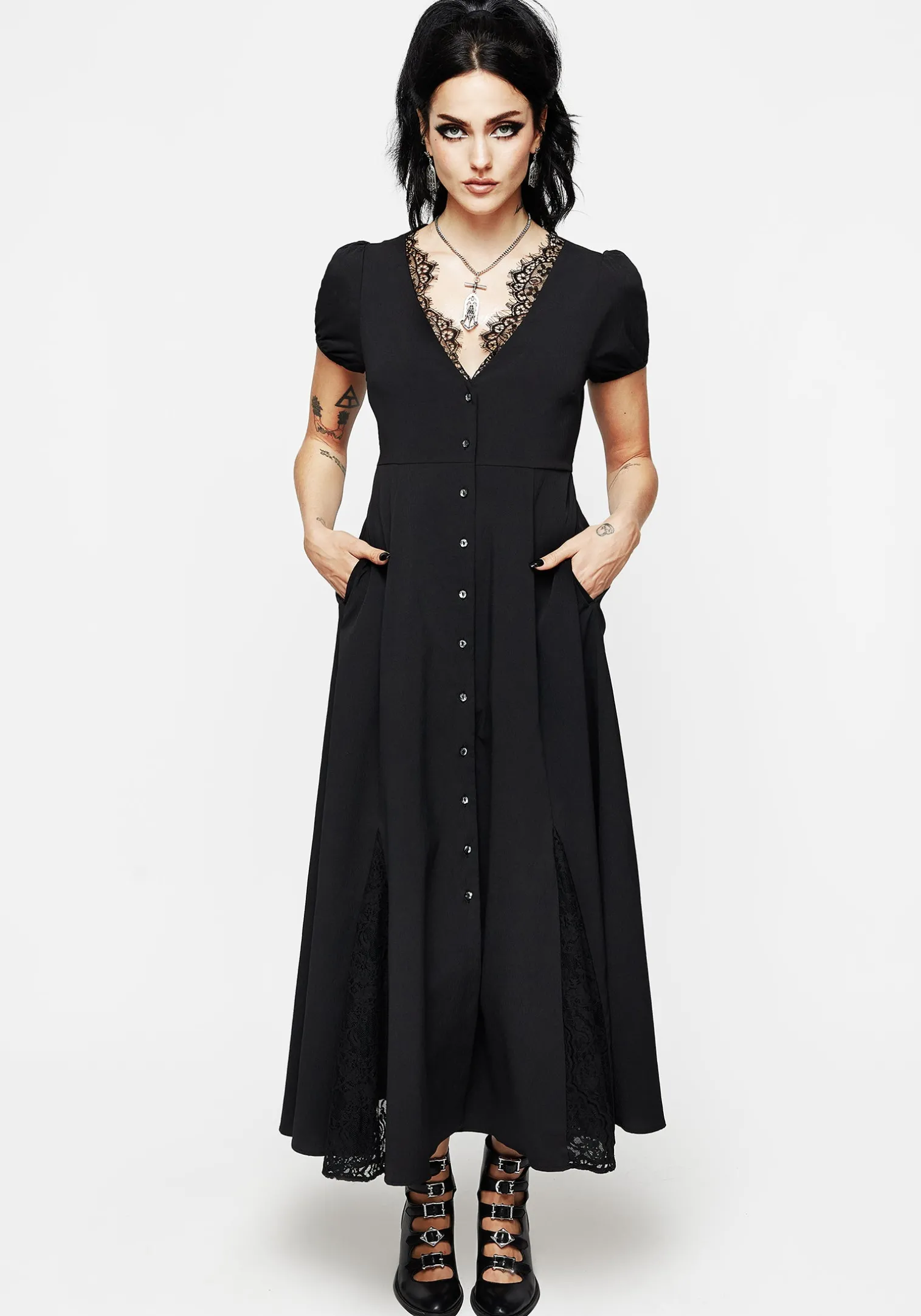 Taissa Floral Lace Button Up Midaxi Dress