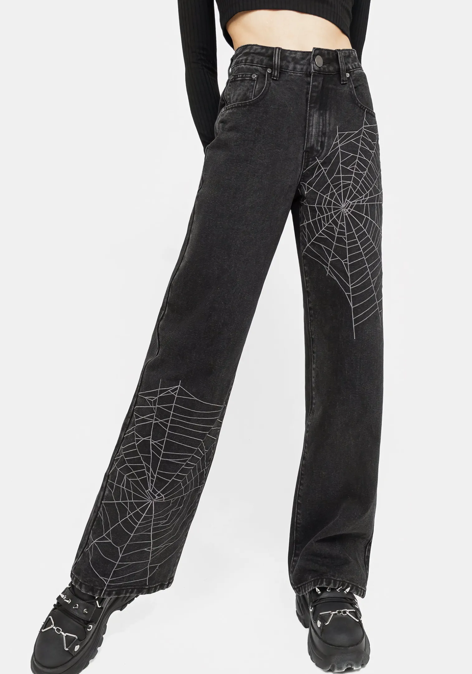 Tarantism Embroidered Wide Leg Jeans