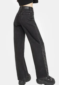 Tarantism Embroidered Wide Leg Jeans