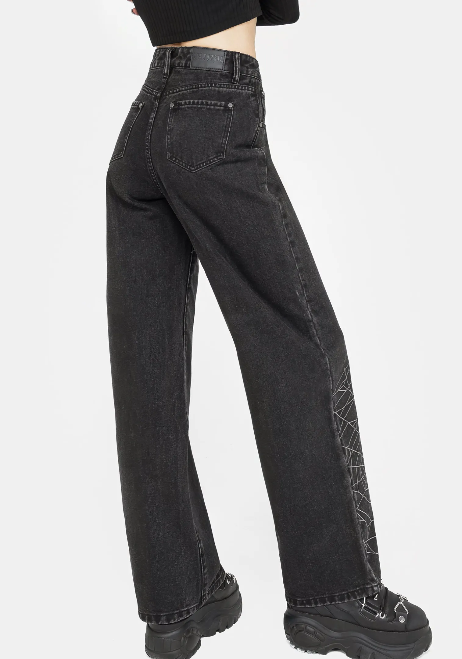 Tarantism Embroidered Wide Leg Jeans