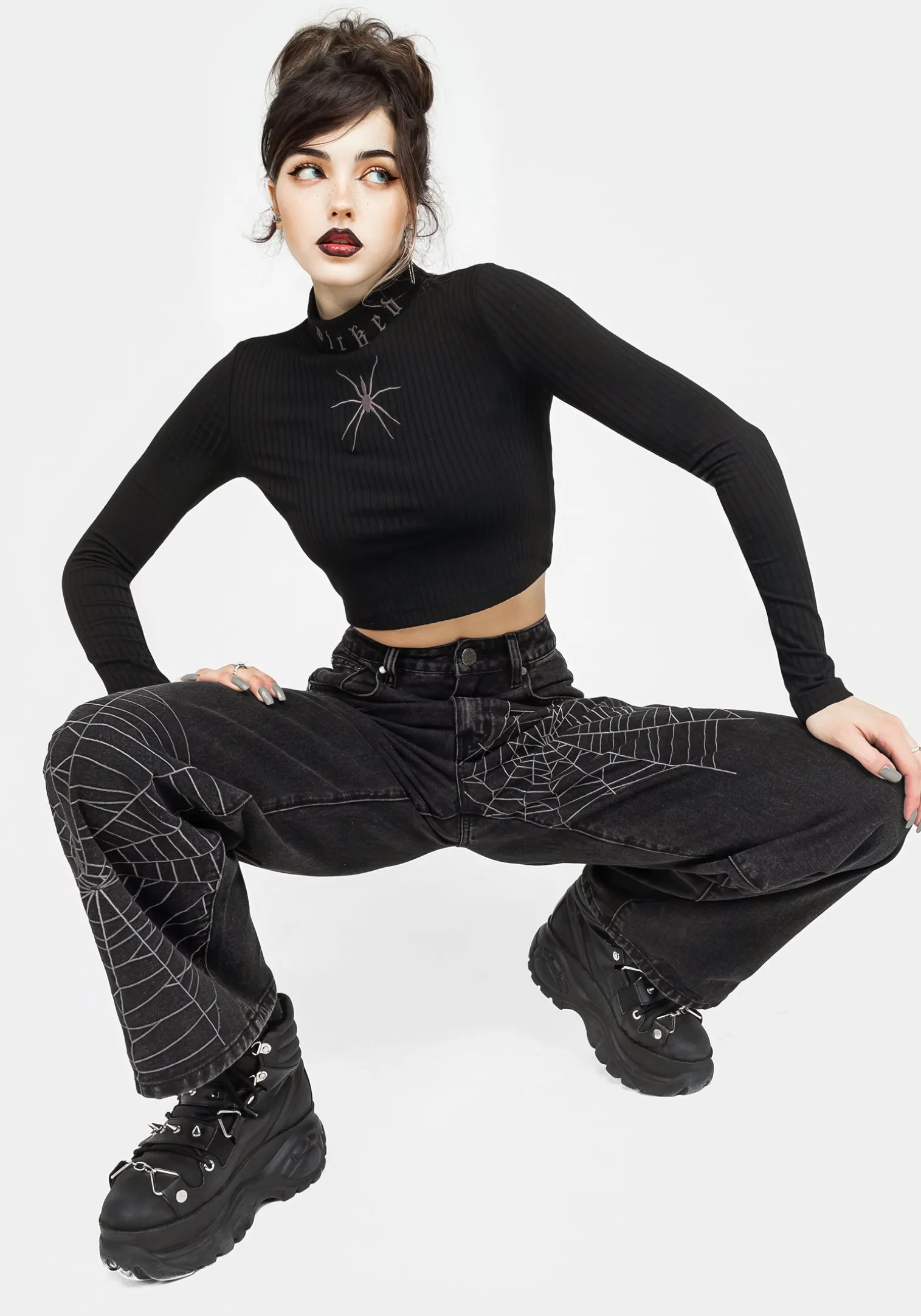 Tarantism Embroidered Wide Leg Jeans