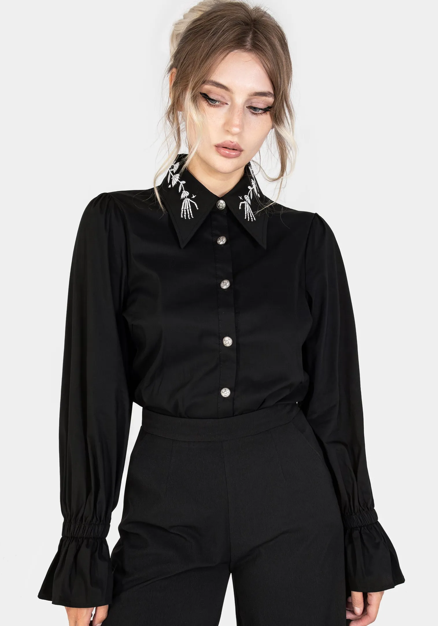 Tempora Embroidered Button Up Shirt - Black