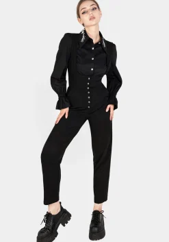 Tempora Embroidered Button Up Shirt - Black