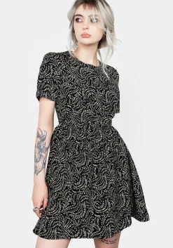 Tendril Print Lace Up Back Mini Dress