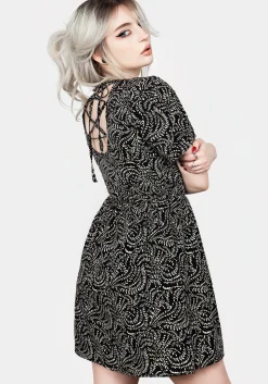 Tendril Print Lace Up Back Mini Dress
