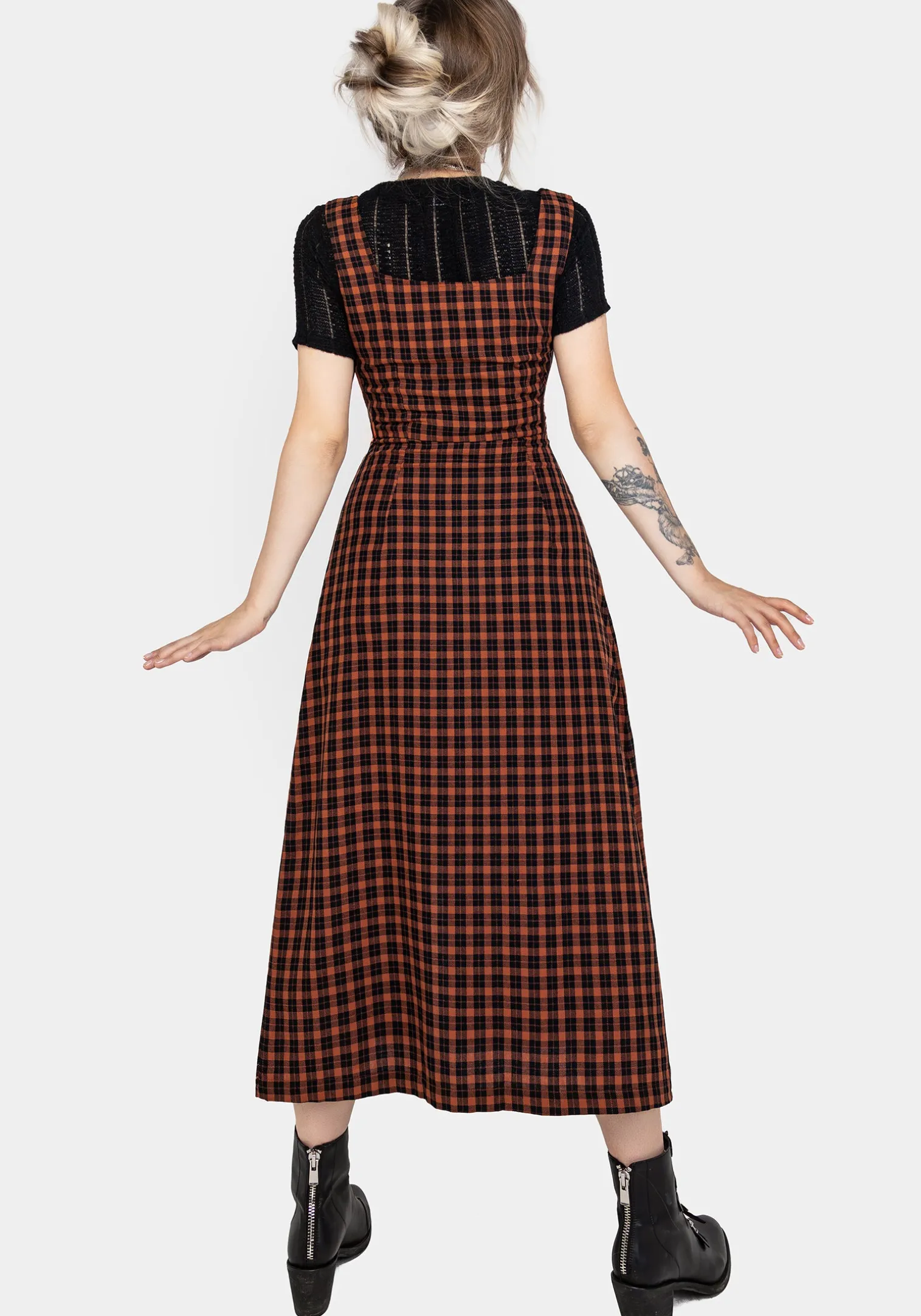 Terra Check Button Up Midaxi Dress - Orange