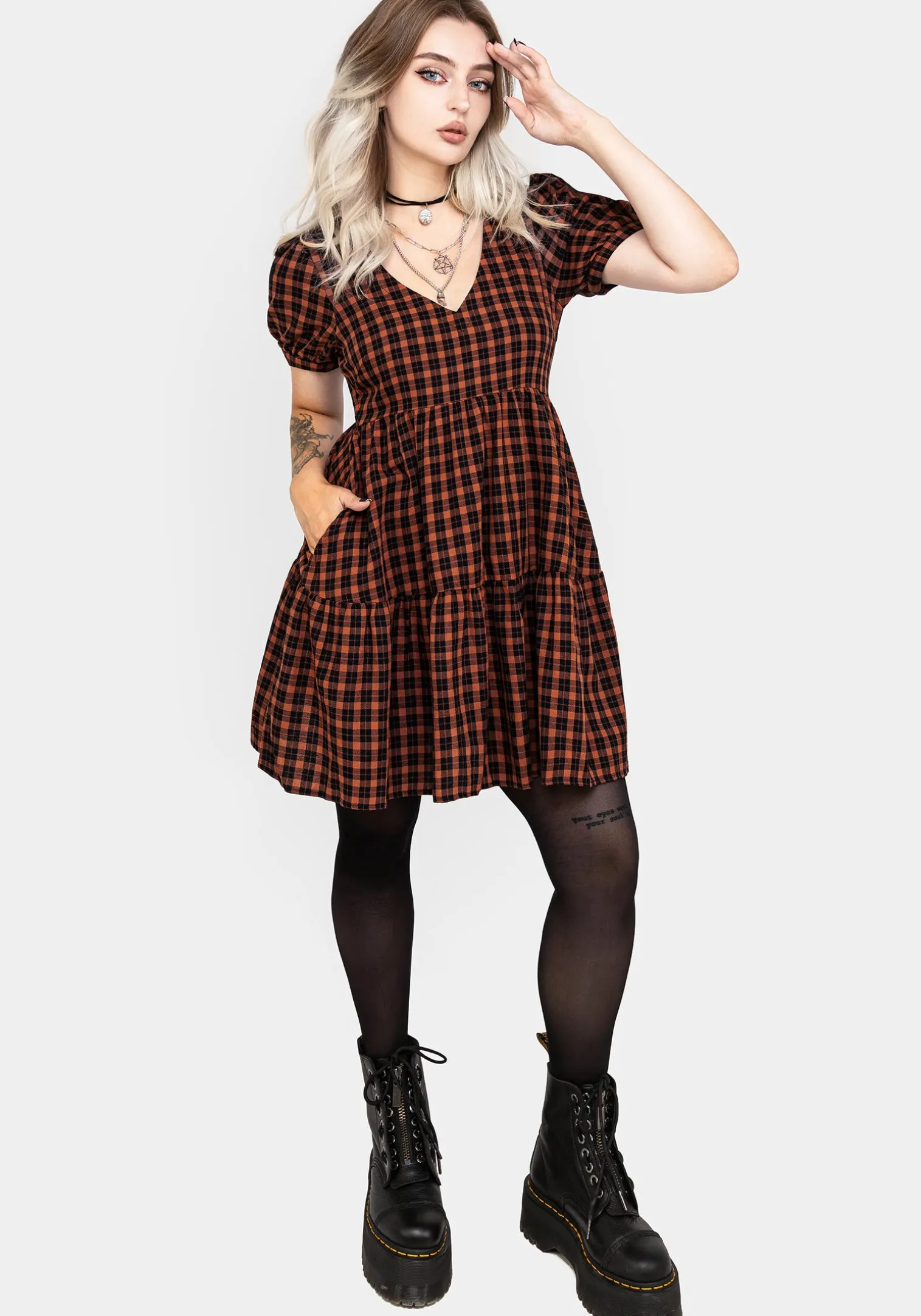 Terra Check Mini Smock Dress - Orange