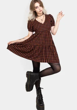 Terra Check Mini Smock Dress - Orange