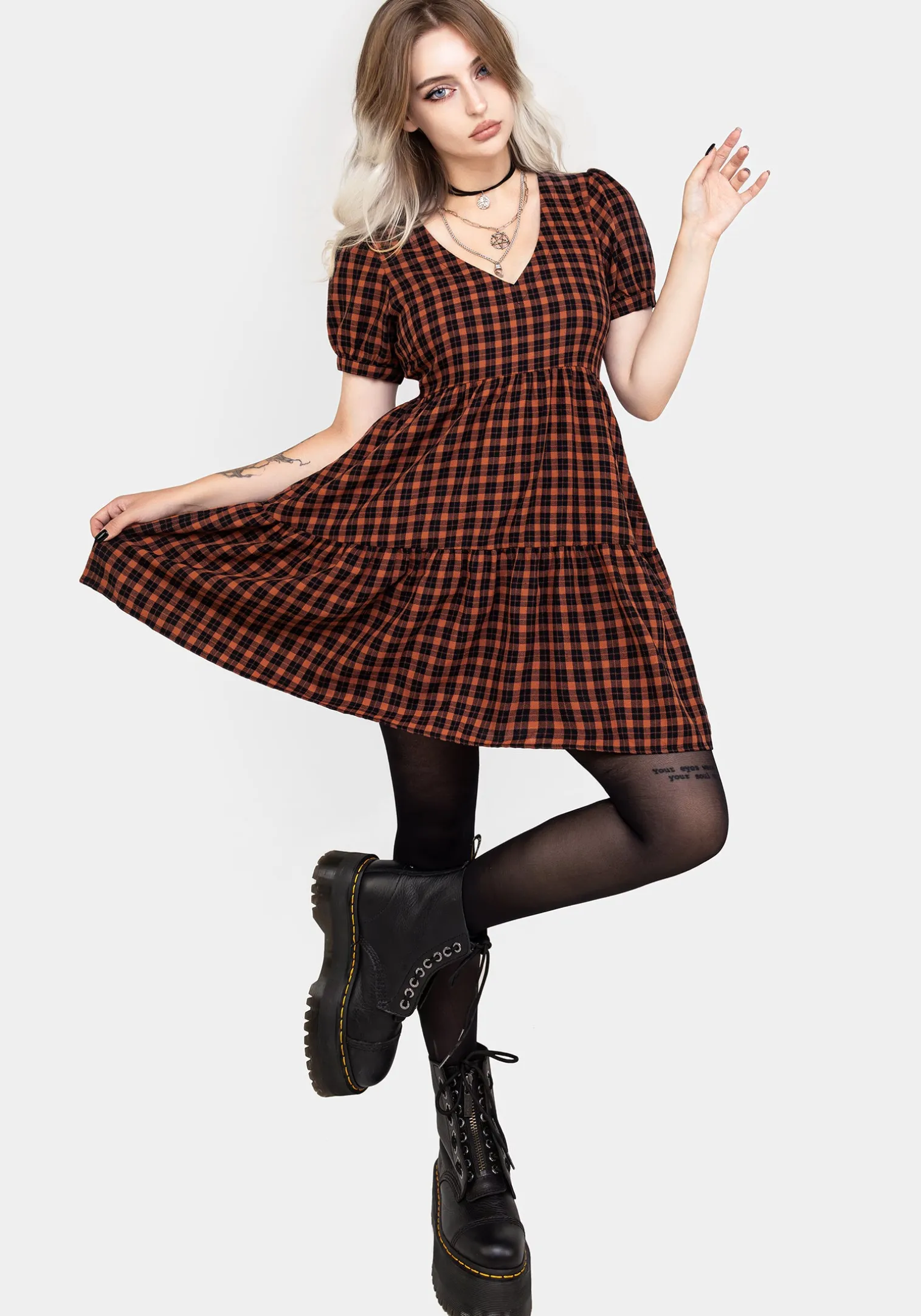 Terra Check Mini Smock Dress - Orange