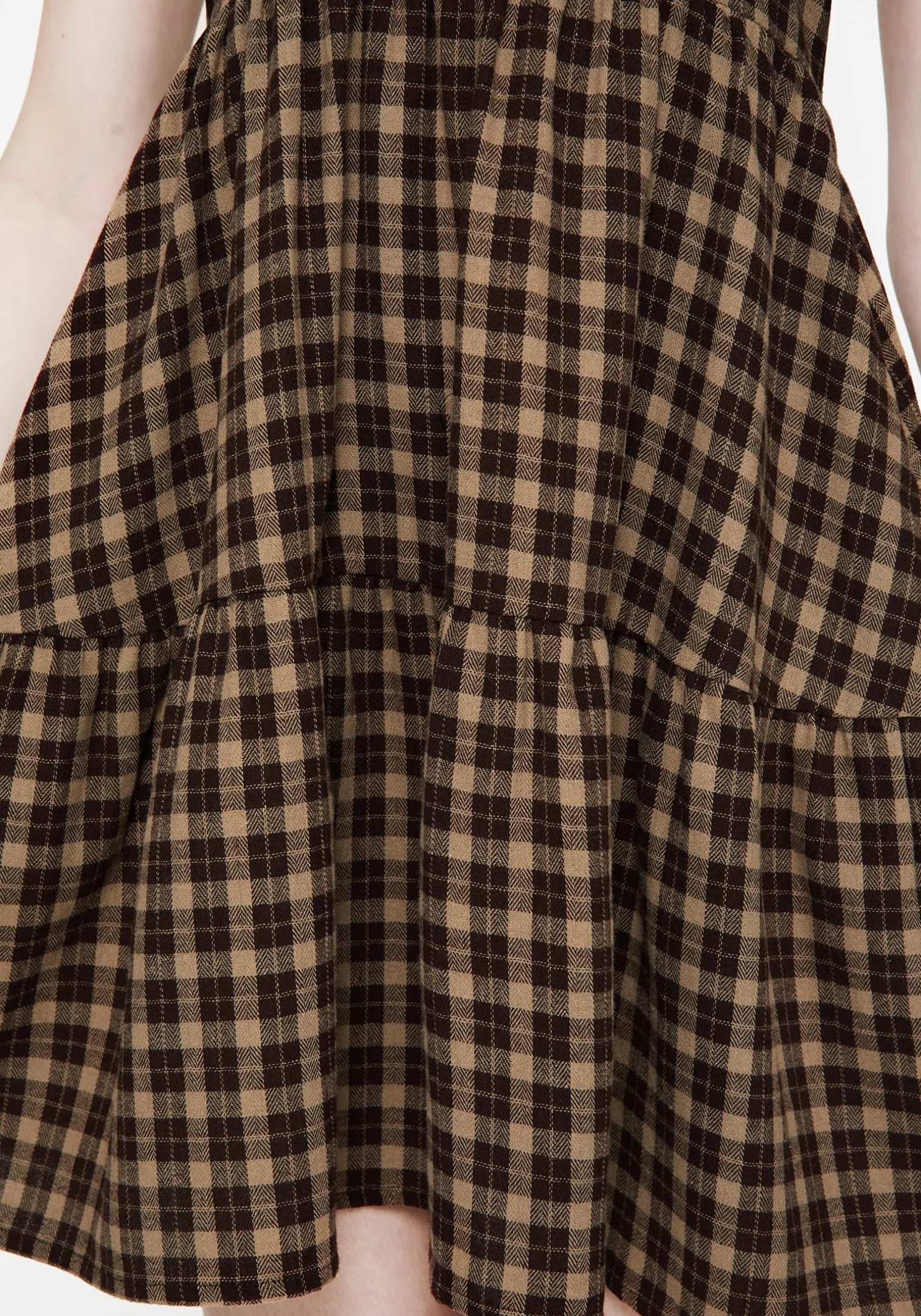Terra Cotton Check Smock Mini Dress - Brown