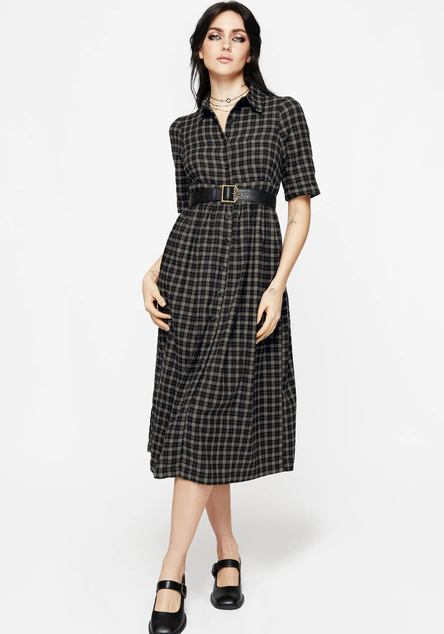 Terra Midi Smock Shirt Dress - Olive