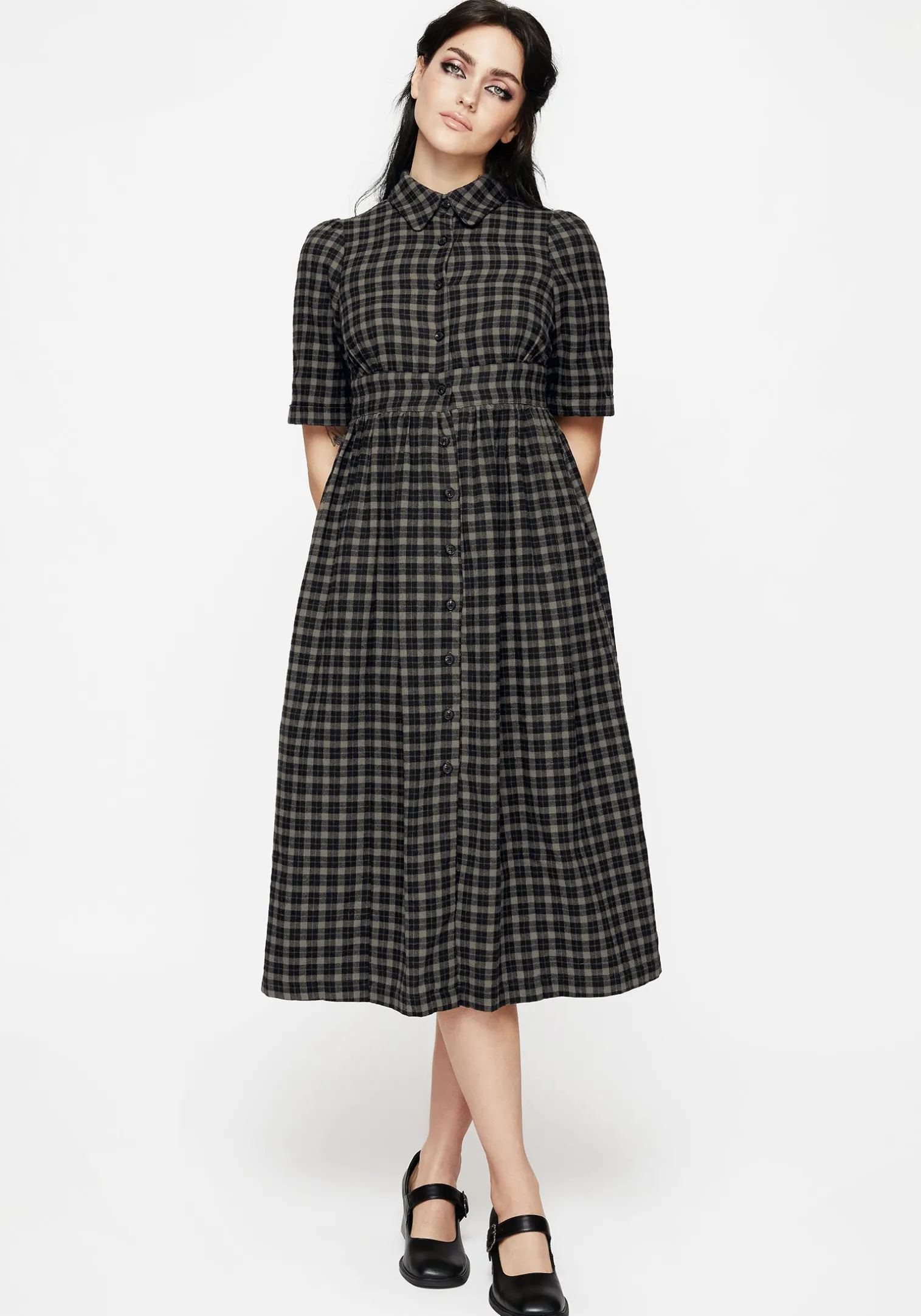 Terra Midi Smock Shirt Dress - Olive