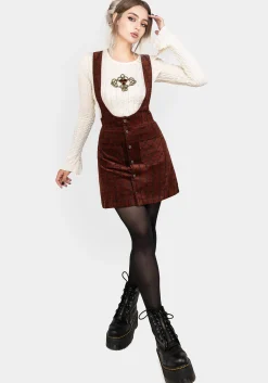 Terracotta Check Cord Mini Pinafore Skirt