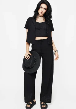 Thorell Embroidered Cotton Wide Leg Trousers