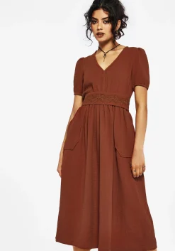 Tiana Cotton Applique Trim Midi Dress