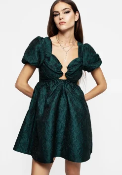 Tiffany Jacquard Puff Sleeve Mini Dress - Green