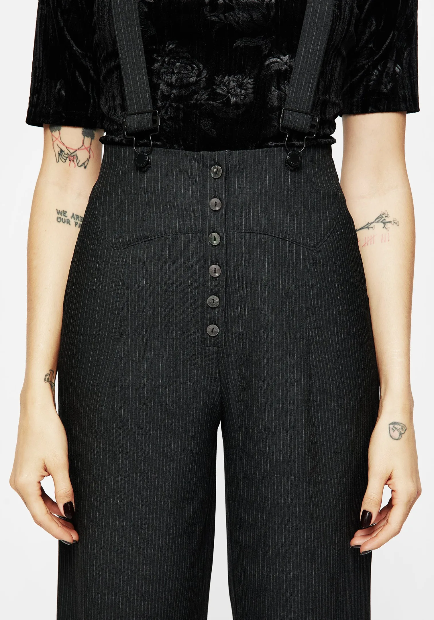 Tilda High Waist Wide Leg Pinstripe Suspender Trousers