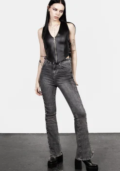 Tramp Washed Lace up Flared Jeans