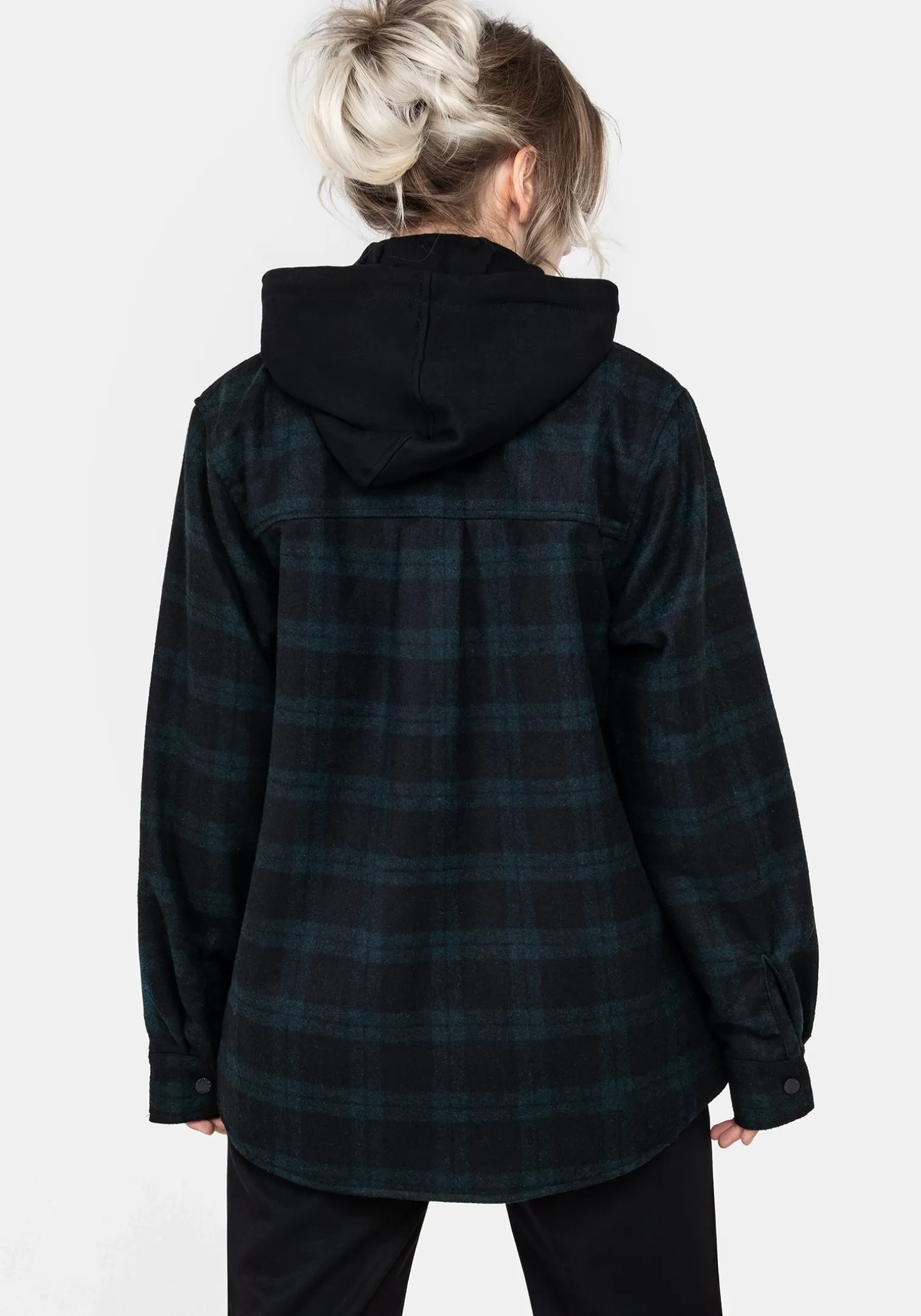 Trellis Hooded Pocket Wool Blend Check Shacket