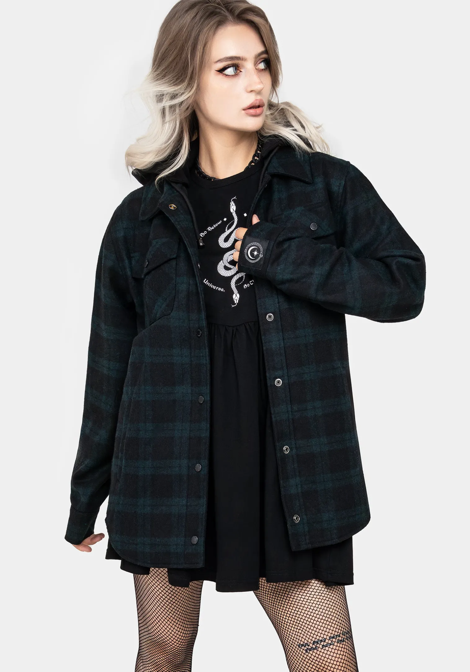 Trellis Hooded Pocket Wool Blend Check Shacket