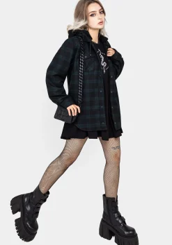 Trellis Hooded Pocket Wool Blend Check Shacket