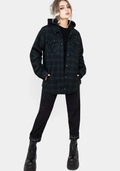 Trellis Hooded Pocket Wool Blend Check Shacket