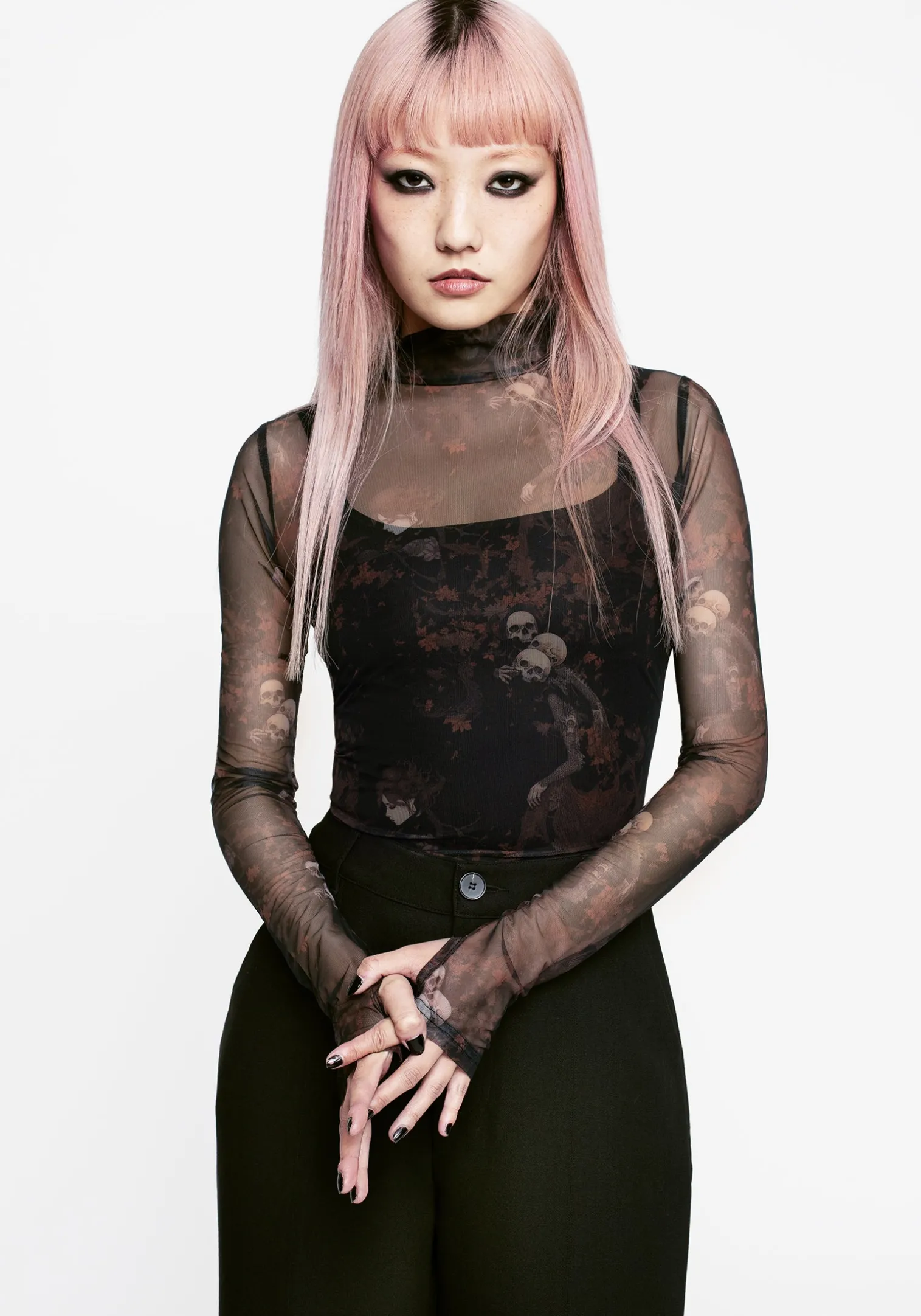 Underworld Printed Mesh High Neck Top