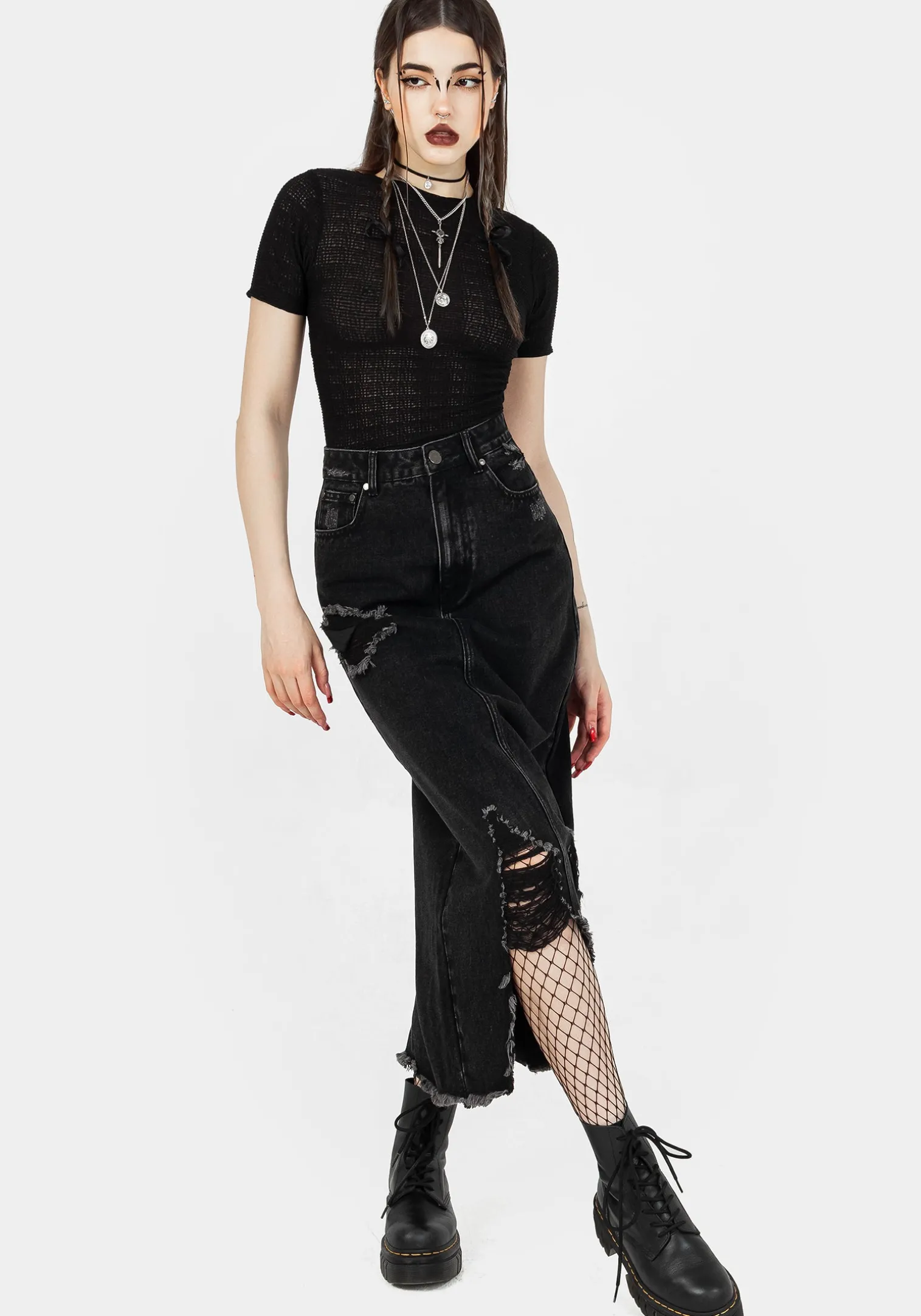 Ursula Distressed Denim Midaxi Skirt