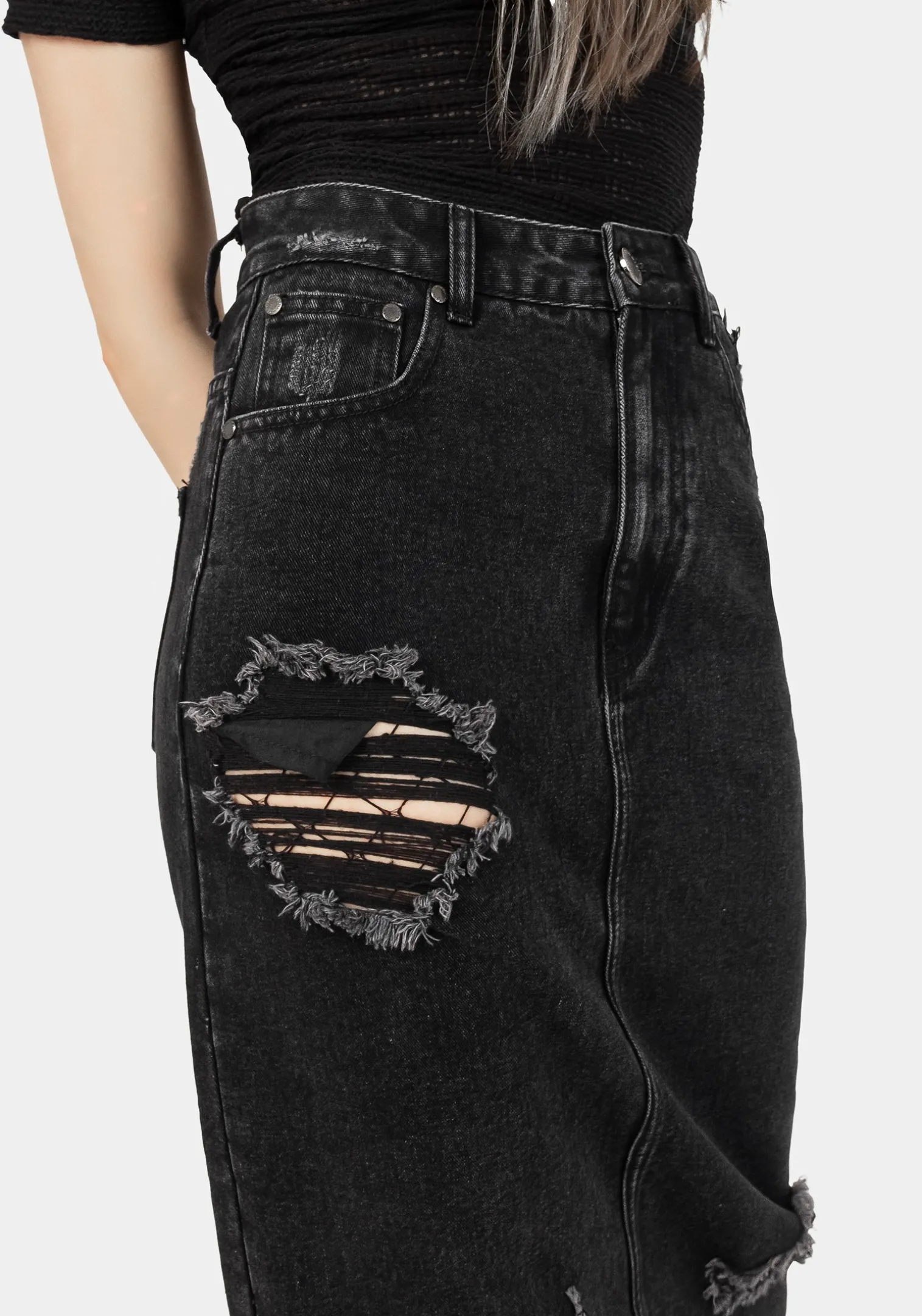 Ursula Distressed Denim Midaxi Skirt