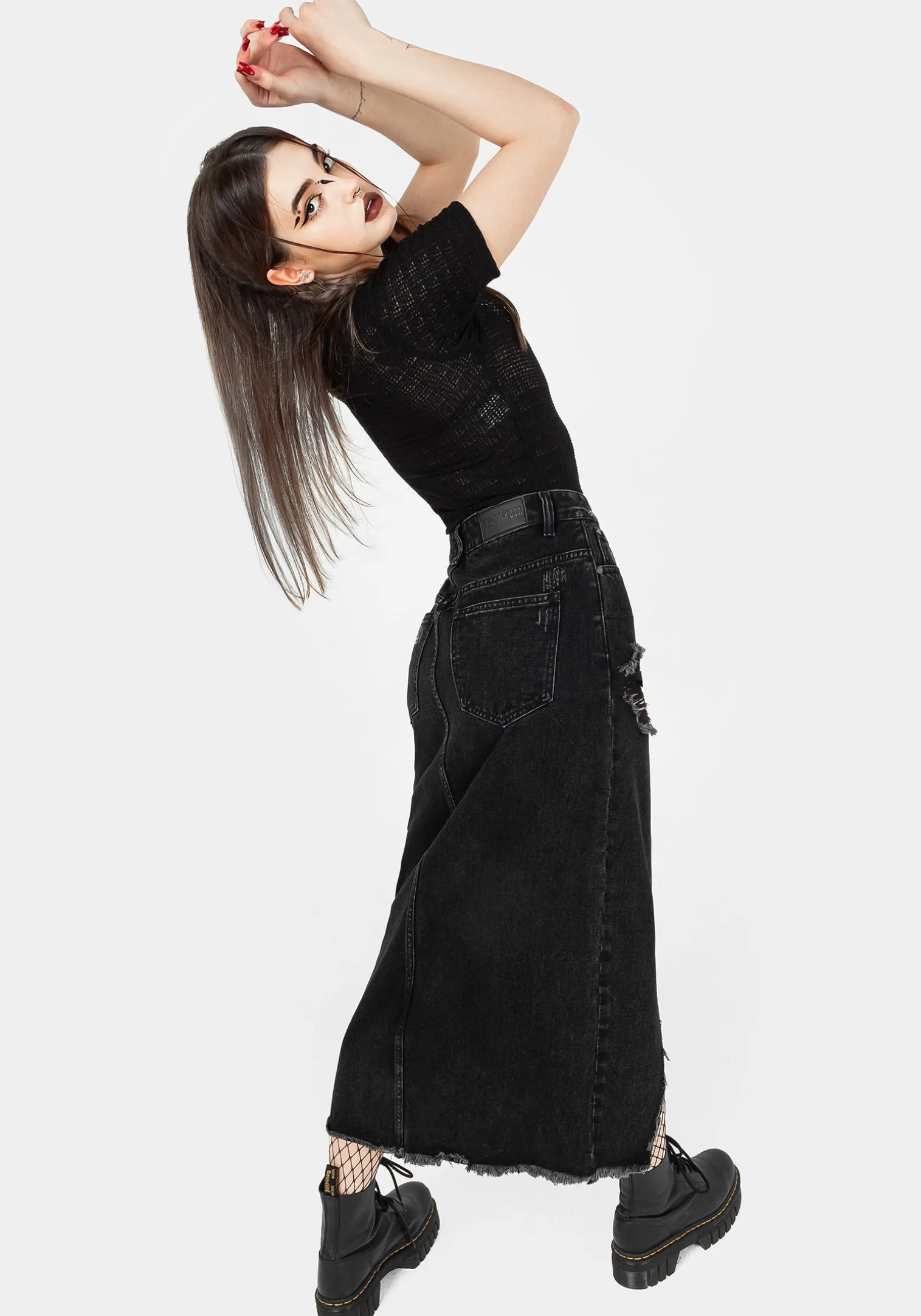 Ursula Distressed Denim Midaxi Skirt