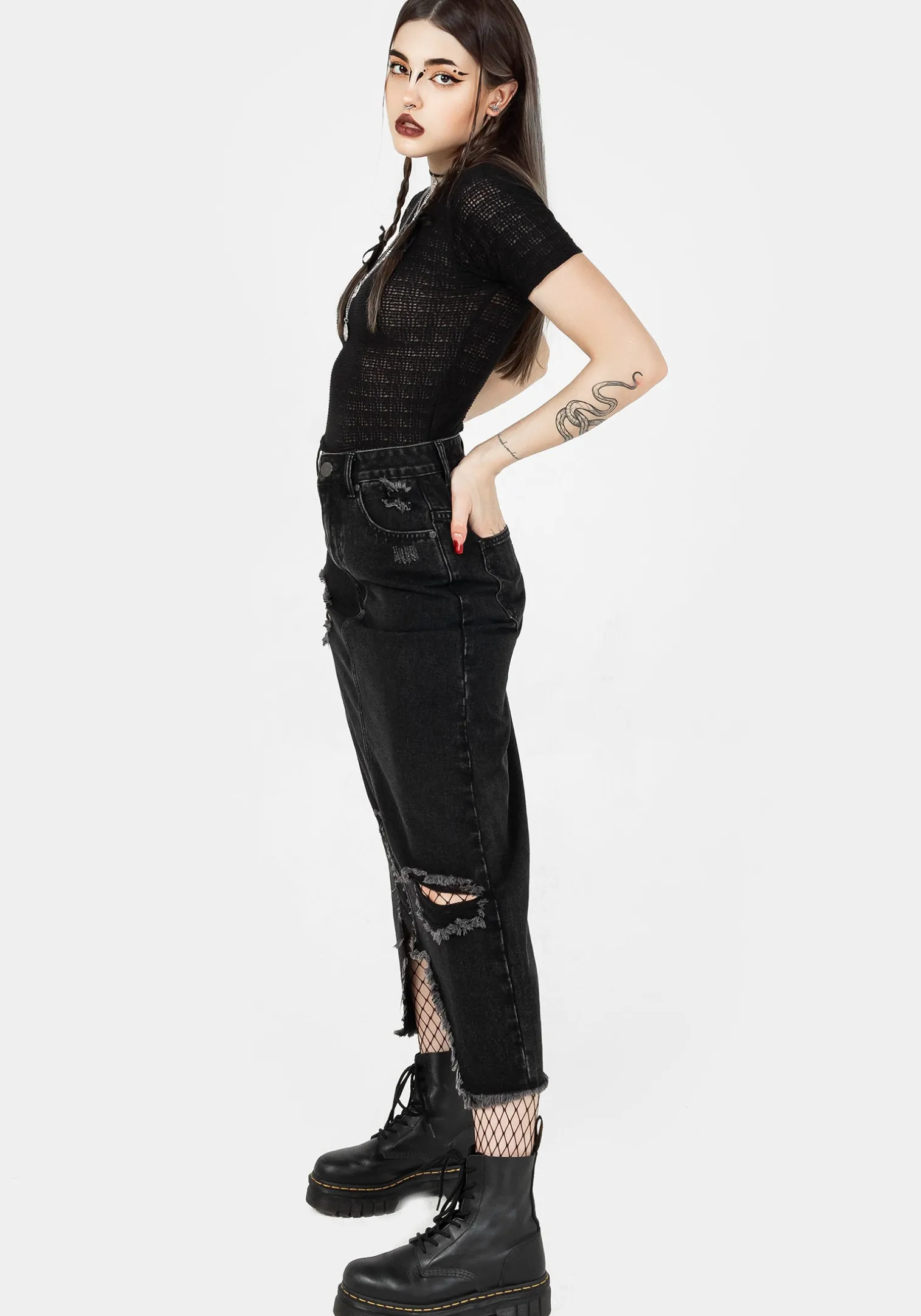 Ursula Distressed Denim Midaxi Skirt